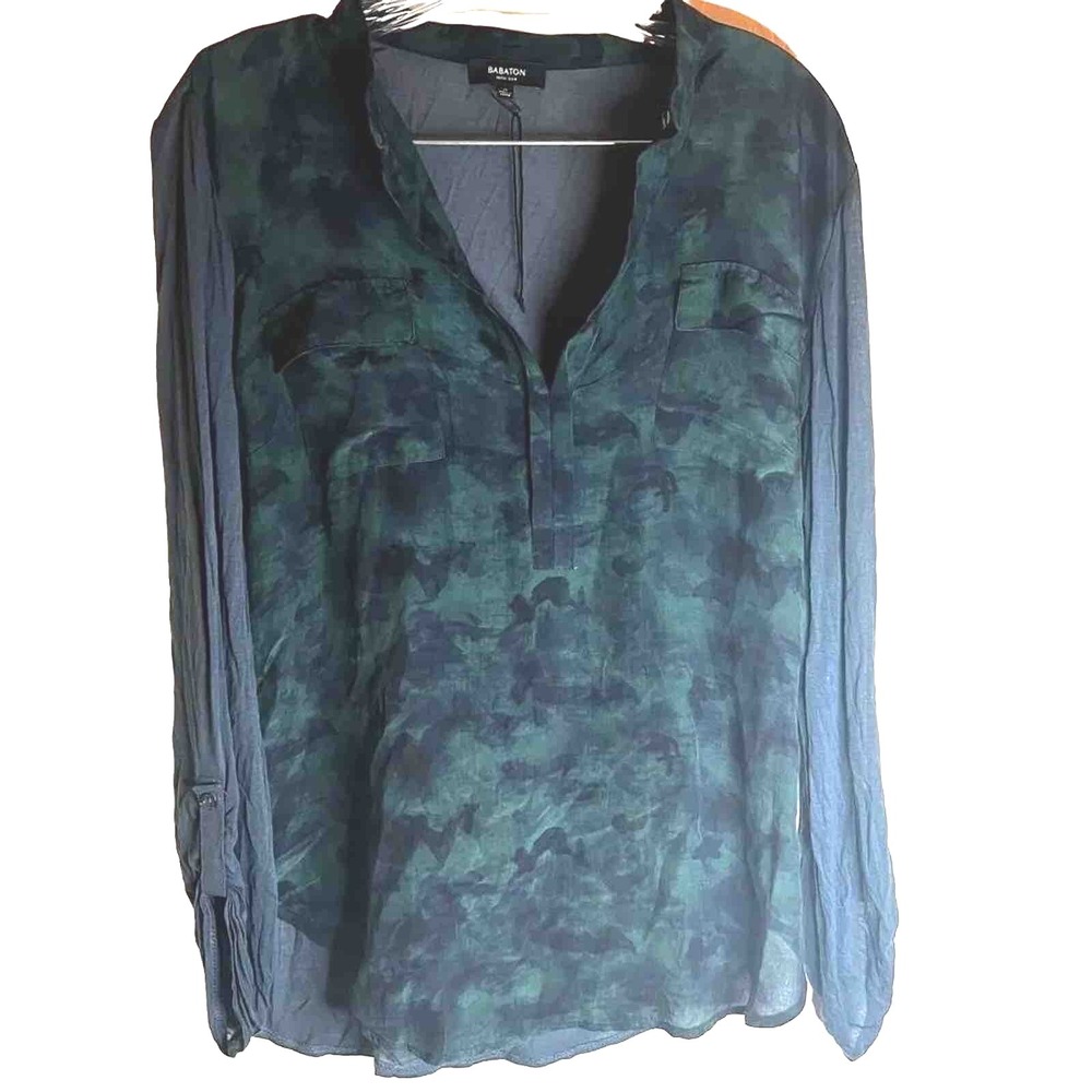 Aritiza Babaton Silk Blend Blouse with Solid Colored Arms Size Medium Career
